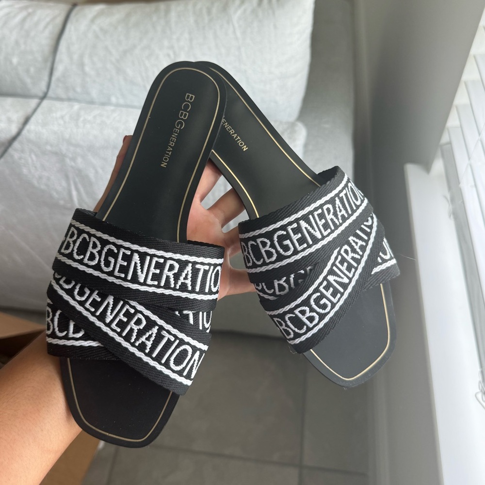BCBG Logo Slide Flat Sandals
